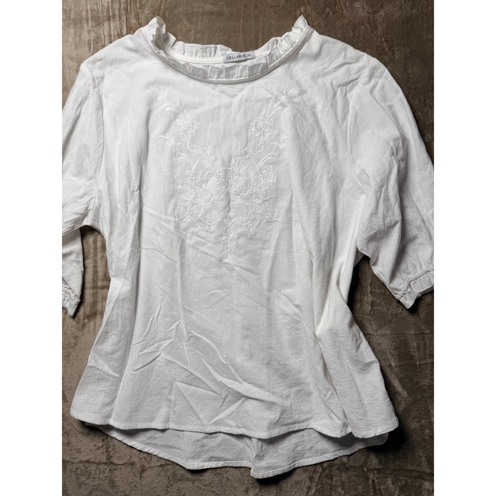 CELLABIE White Embroidered Ruffle Neck Blouse‎ Babydoll  2XL Cottagecore Boho